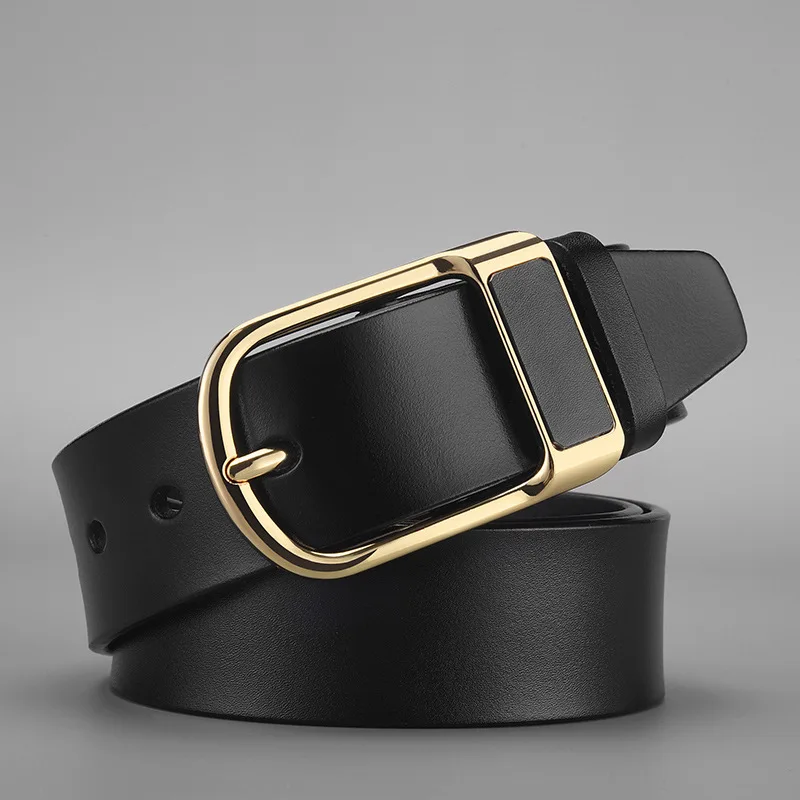 Golden Leather Men's Alloy Pin Buckle Belt Business Casual Youth Trouser Belt High Quality Luxury Designer Formal Belts 3.8cm