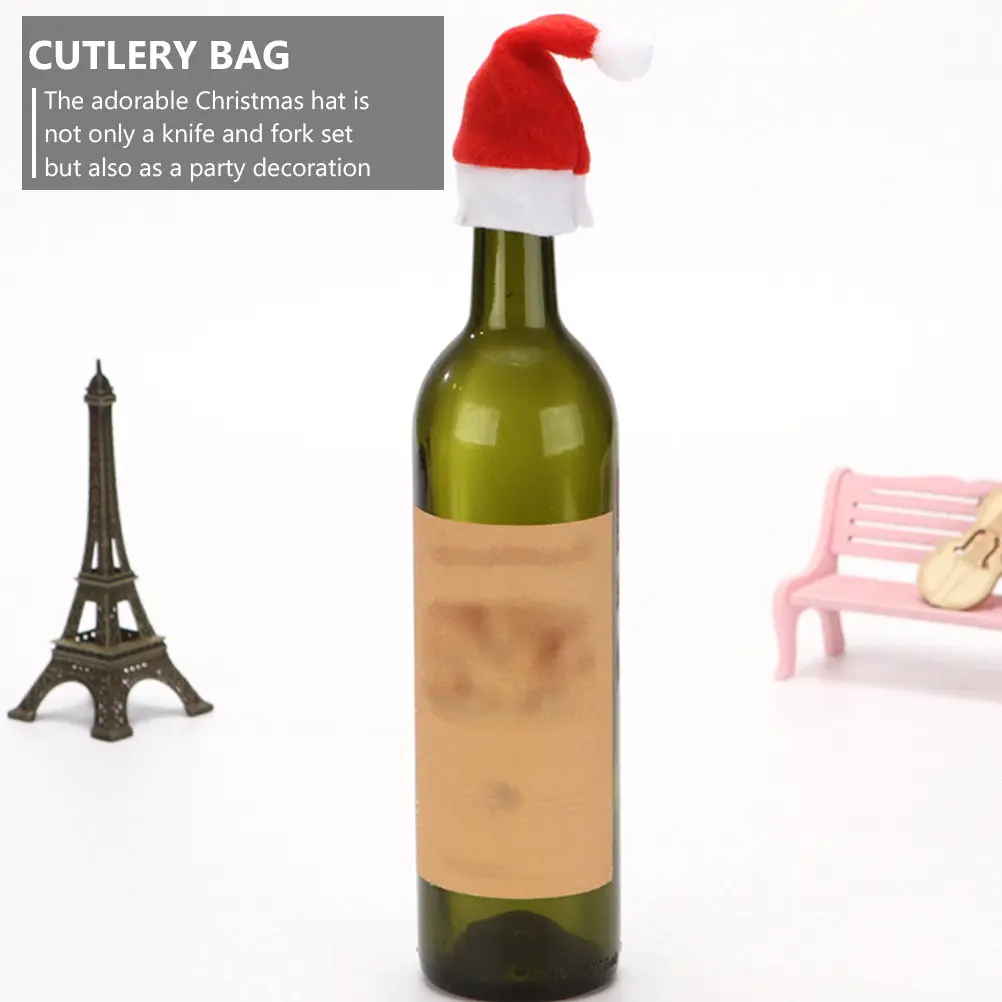 12Pcs Santa Hat Tableware Holders Non-Woven Cloth Christmas Cutlery Bags Party Decoration Reusable Tableware Storage Xmas