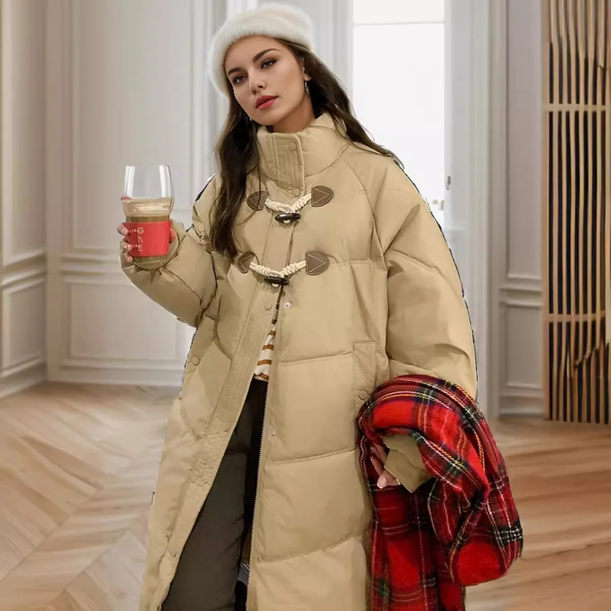 

Женская куртка 2025, зимняя женская повседневная длинная хлопковая куртка с высоким воротником и капюшоном, парки на пуговицах, пальто, женская повседневная куртка