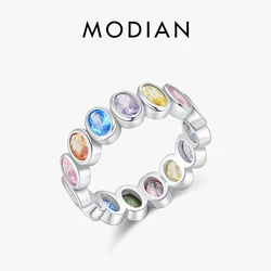 MODIAN 925 Sterling Silver Rainbow Color Cubic Zirconia Rings Luxury Wedding Engagement Rings Band For Women Jewelry