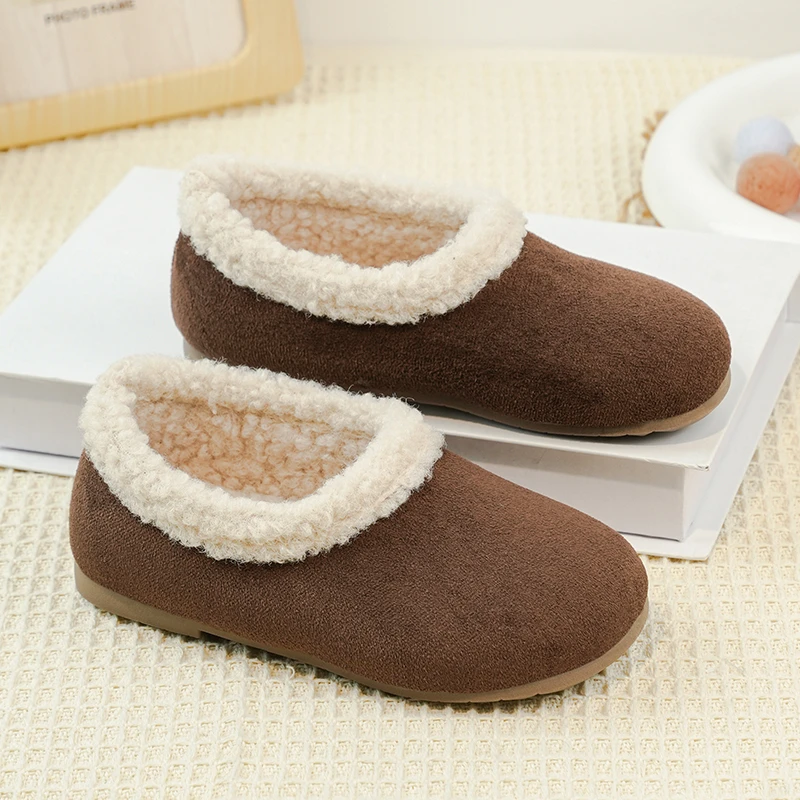 어린이 면화 신발 사이즈 23-33 낙타 패딩 따뜻한 소년 소녀 면화 신발 갈색 경량 미끄럼 방지 어린이 아기 모피 신발