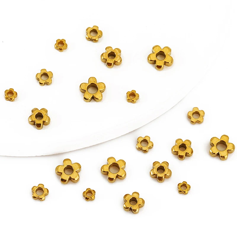 

30pcs Stainless Steel Gold Plated Flower Shape Spacer Beads for DIY Necklace Bracelet Earrings Jewelry Making Accessories