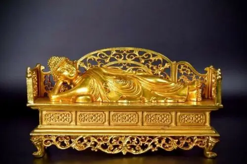 

6 inch bronze gold handmade buddhism Reclining Buddha Sleeping Sakyamuni buddha