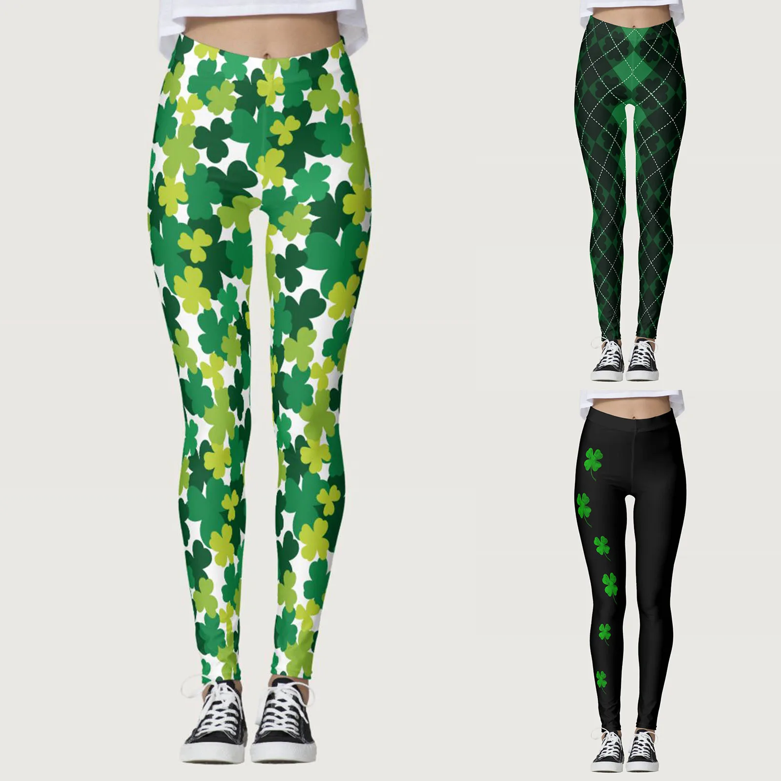 St. Patrick's Day Women's Paddystripes Good Luck Green Pants Print Leggings Pants For Graphic Green Carnival Festival