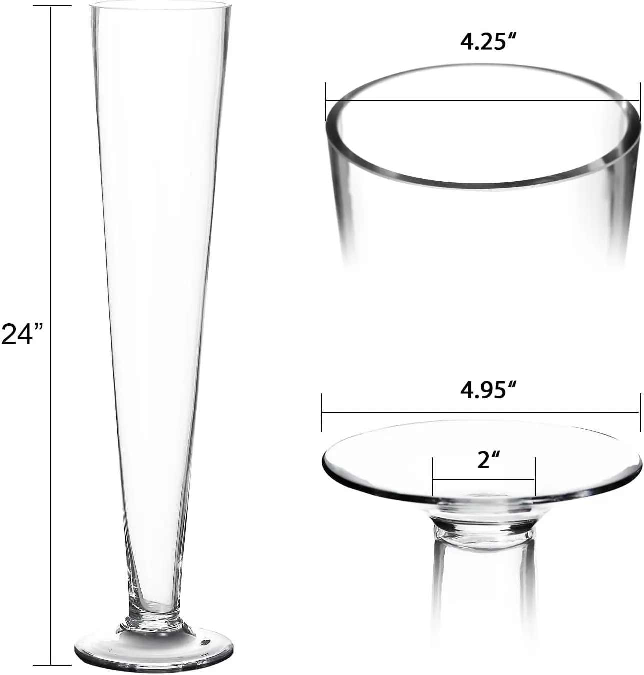 Sets of 6 Clear Trumpet Vases 24