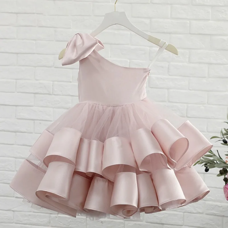 Vestido de novia para niños, Falda corta mullida de princesa de un hombro, novedad de verano