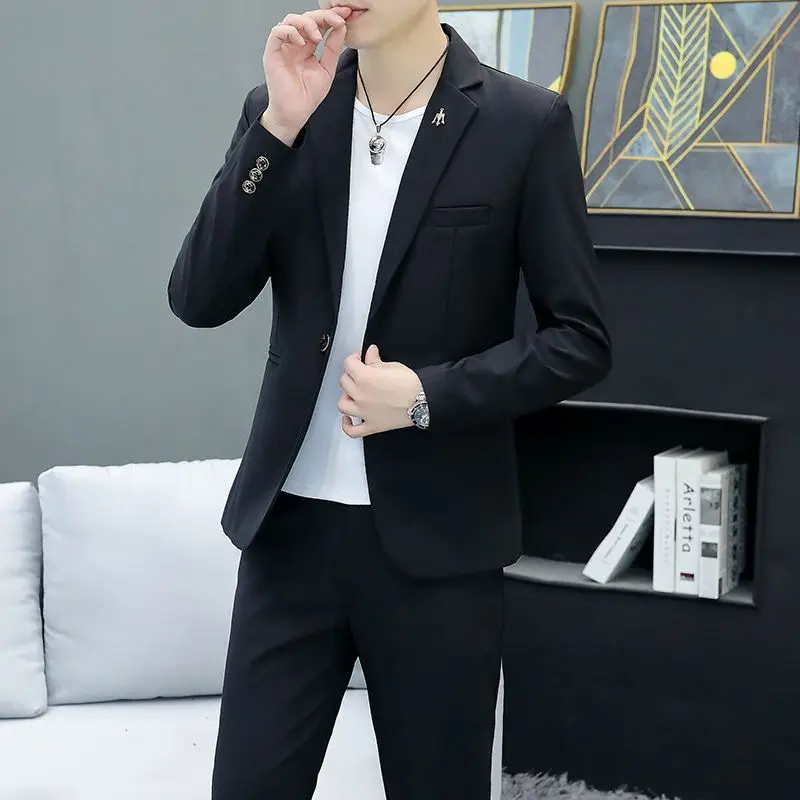 

HH21 casual spring and summer suits for men, slim fit business suits for grooms, handsome British casual small suits for men