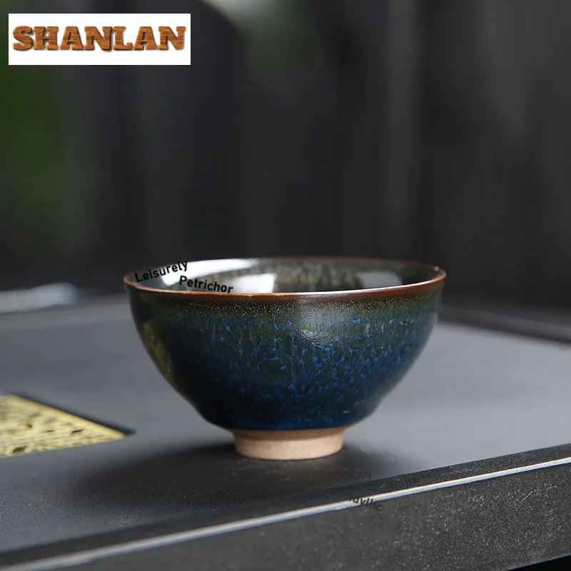 

145ml Iron Tire Peacock Green Jianzhan Blue Lotus Dragon Scale Pattern Single Master Cup Kiln Change Tea Bowl Tasting Chazhan