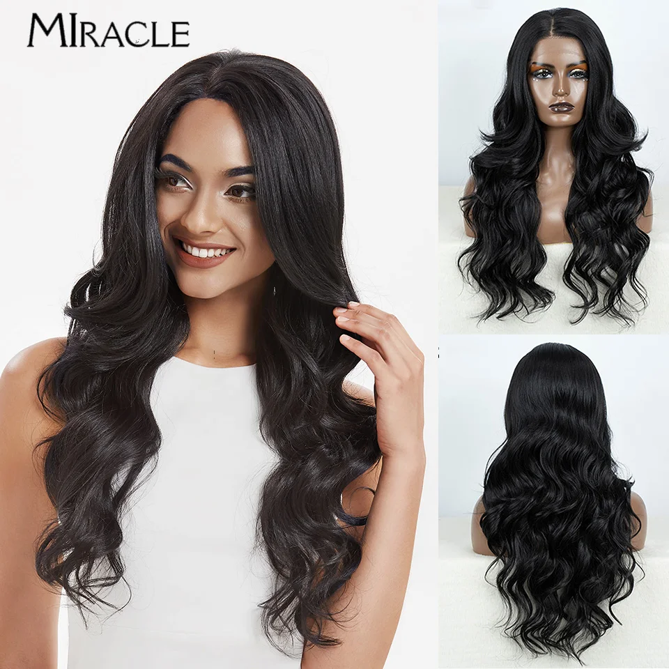 

Синтетический парик MIRACLE 13X4 с кружевной вставкой для темнокожих женщин, 30 дюймов, волнистый, для косплея, термостойкий