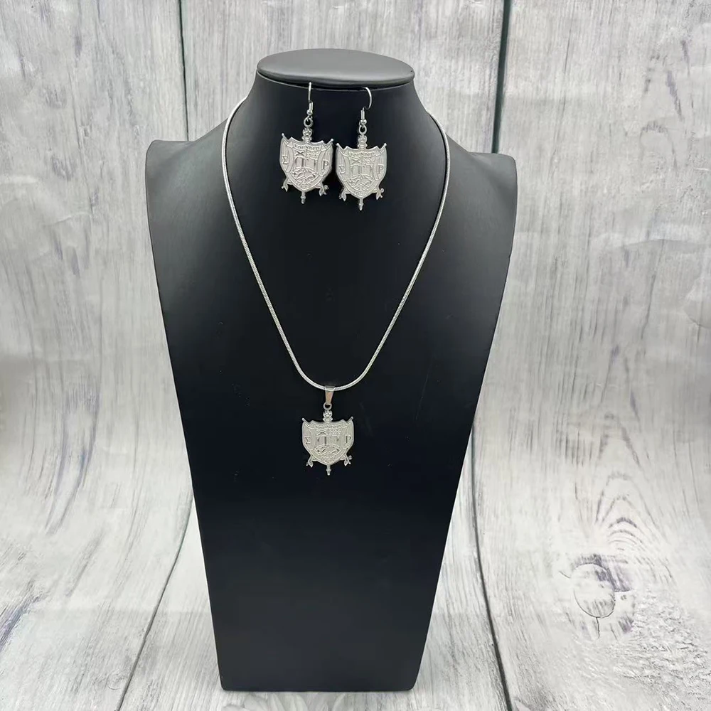 Handmade high-quality Greek fellowship Sigma Gamma Rho stainless steel shield pendant jewelry necklace earring set