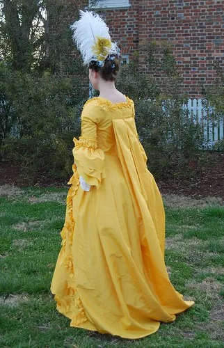 1770s Marie Antoinette Cosplay Costume Yellow Dress Rococo Elegant Ball Gown Medieval Queen Princess Sack Back Dress Gown