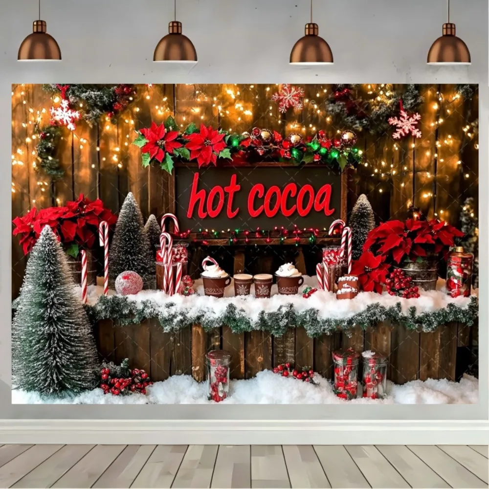 

Christmas Party Hot Cocoa Backdrop Kids Adult Photocall Xmas Flower Candy Glass Jar Decors Store Photography Background