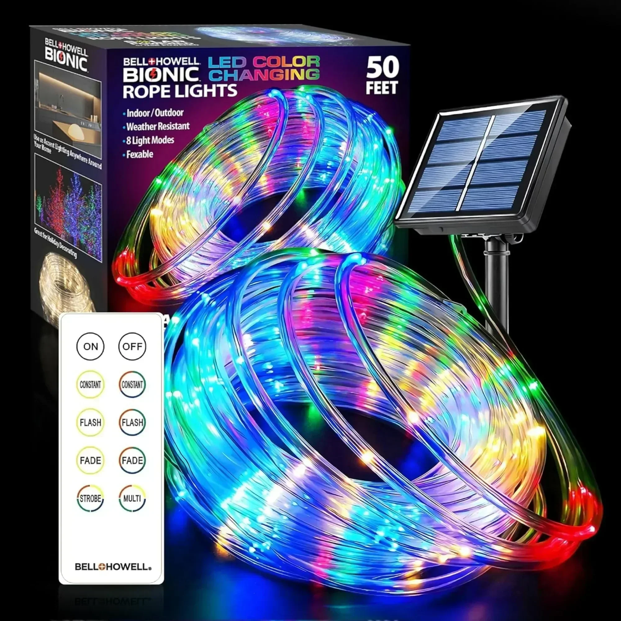 (2 pack) Rope Light Color Light Solar Rope Light Color Changing Light,Preset colors, modes, and effects.