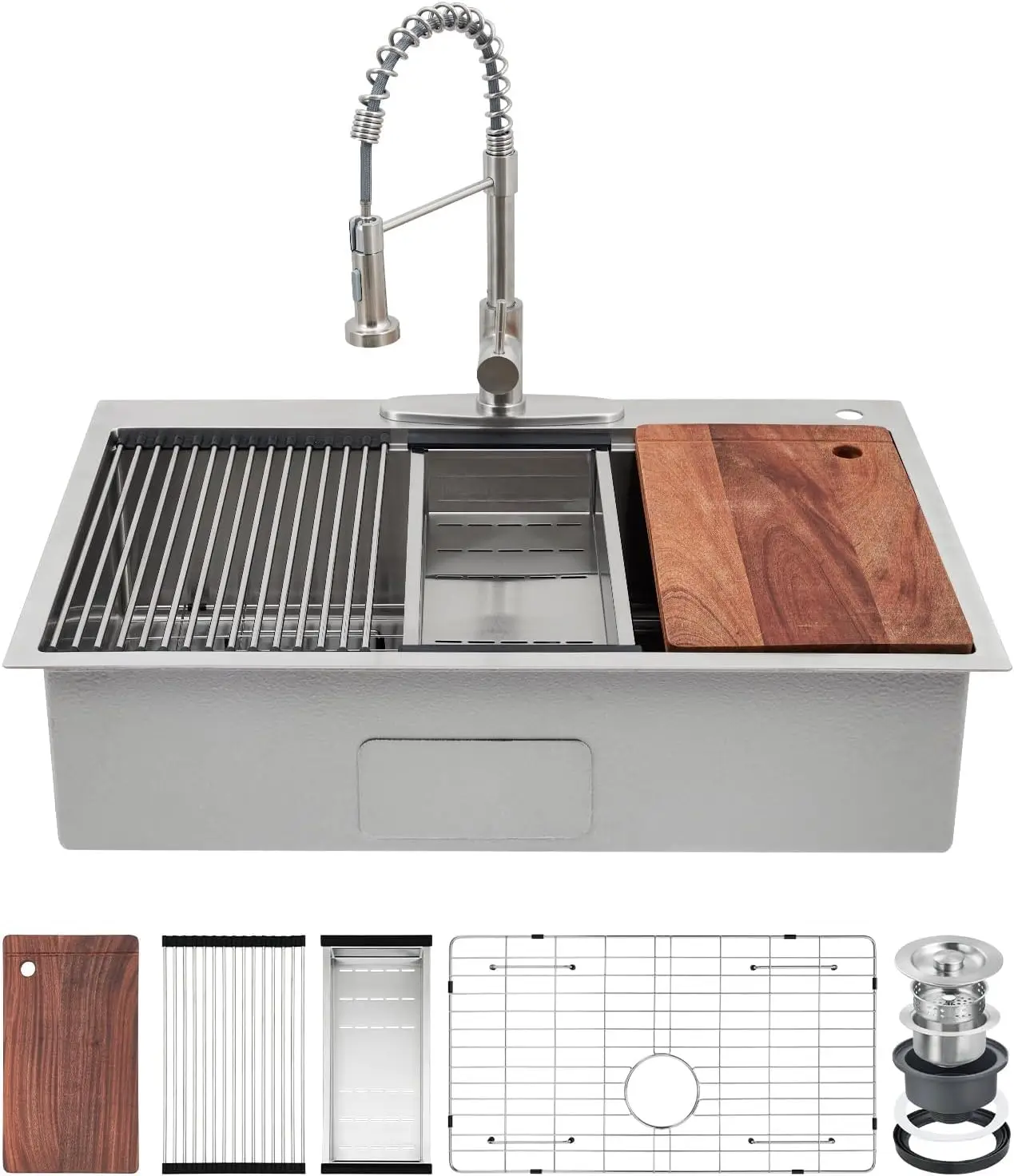 

Кухонная мойка, вставная раковина из нержавеющей стали с одной чашей и аксессуарами, современная раковина для рабочей станции с верхним креплением и нижней ручкой для ополаскивания