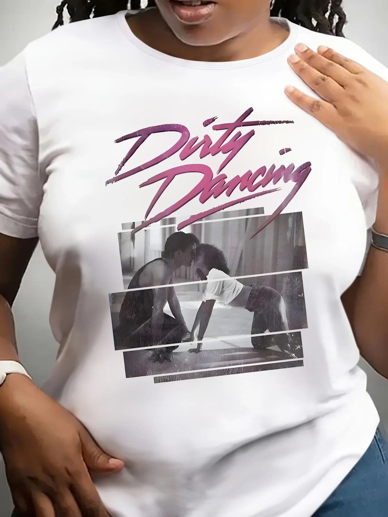 Camiseta de manga corta holgada y versátil con estampado de Fuente Rosa y diseño Dirty Dancing para el Año Nuevo Chino 2026