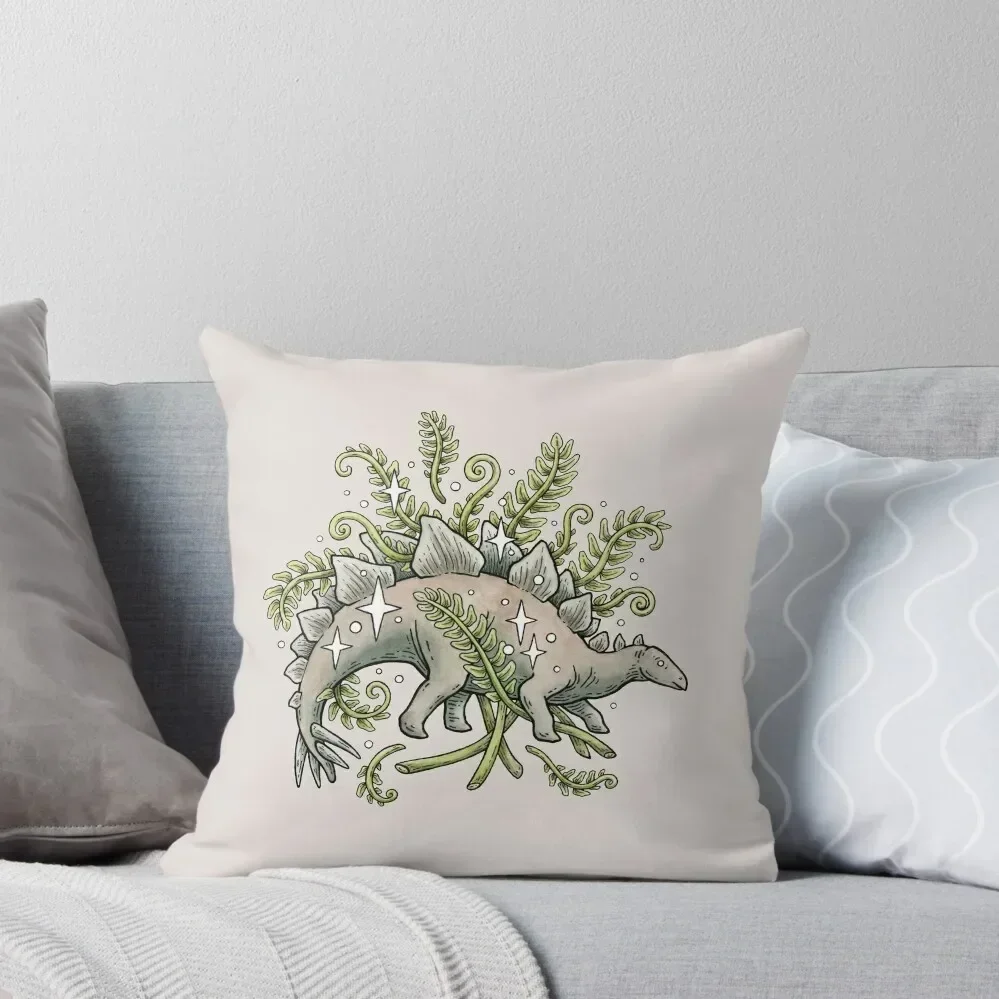 Stegosaurus & Ferns Dinosaur Botanical Art Throw Throw Pillow Decorative Cushions Pillowcases For Pillows Plaid Sofa pillow