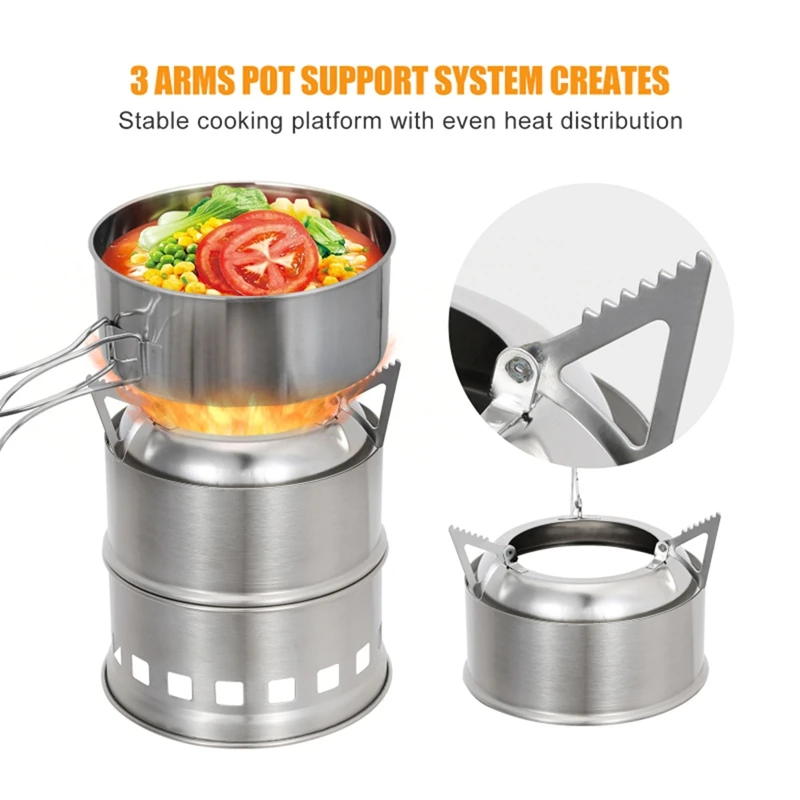 Stainless Steel Wood Stove Firewood Stove Camping Alcohol Stove Outdoor Burner Cooking Picnic BBQ Camping Traveling