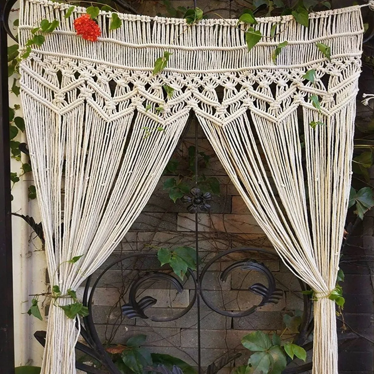 Hand-woven curtain, cotton rope decorative tapestry, bohemian style tassel decorative wall hanging