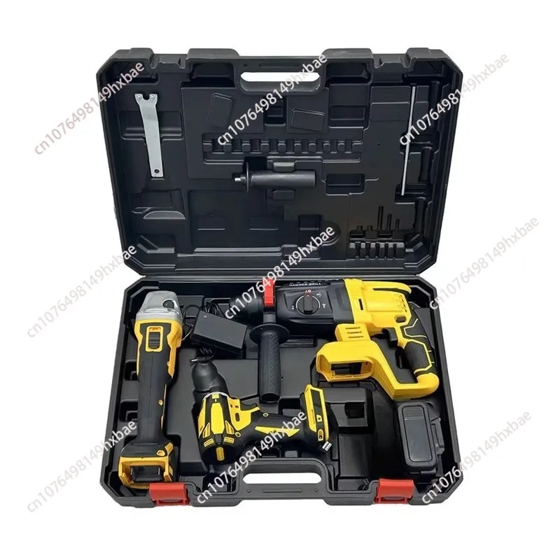 YYHC-3000mAh Cordless Electric Power Tool Set 100mm Wrench Drill Hammer Angle Grinder for Repair Hand-Powered Source Case Includ
