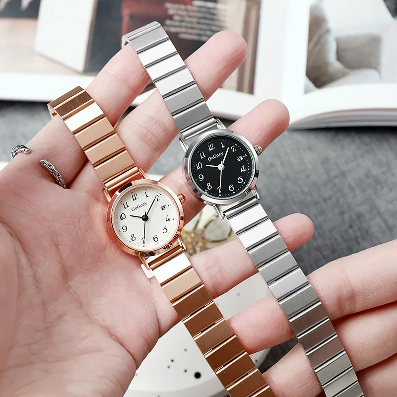 Fashion Women Calendar Watch Adjustable Stainless Steel Strap Quartz Watch Simple Fashion Arabic Numeral Dial Gift Wristwatch