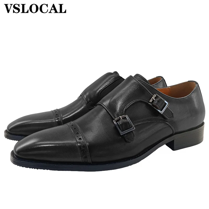 

2025 Luxury Designer Men's Monk Shoes Buckle Strap Loafers Casual Men Dress Shoes Cap toe Genuine Leather Shoes For Man