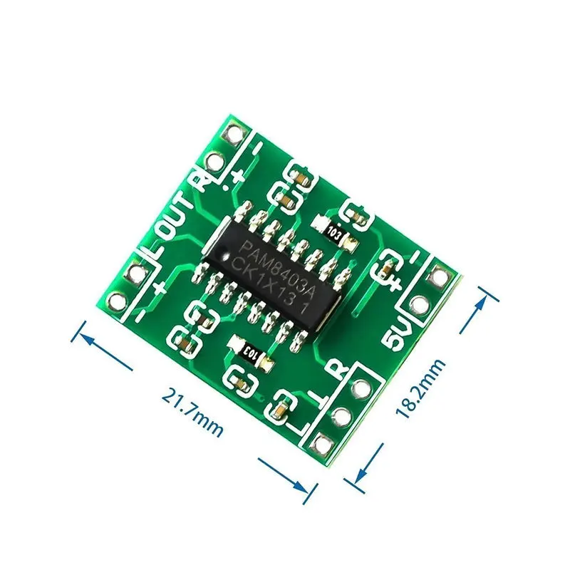 10pcs/Green Board PAM8403 Class D Digital Amplifier Board 2×3W Ultra-Mini 2.5-5V USB Power Supply