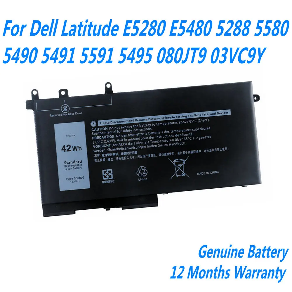 

NEW 3DDDG Laptop Battery For Dell Latitude E5280 E5480 5288 5580 5490 5491 5591 5495 080JT9 03VC9Y Series 11.4V 42WH