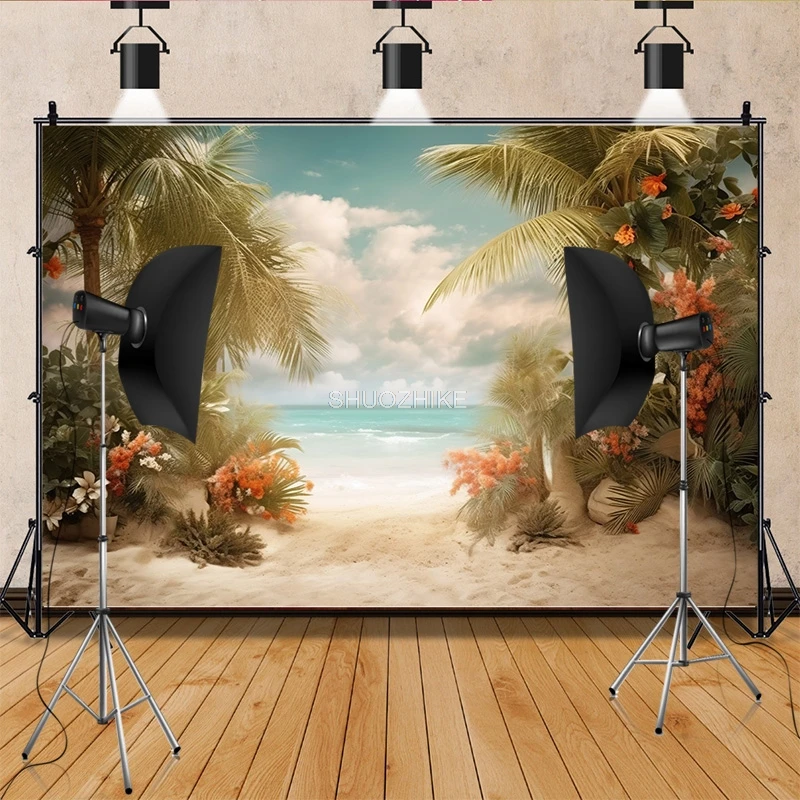 الصيف الشاطئ الرقمية المطبوعة خلفيات للتصوير الفوتوغرافي عطلة الاستوائية الأطفال طفل حفلة عيد ميلاد استوديو الصور خلفية RD-02