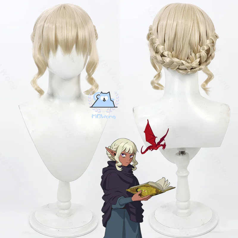 Anime Delicious in Dungeon Thistle Cosplay Wig Lunatic Magician Light Blonde Hair Elf Ears Halloween Party for Women Girls Props