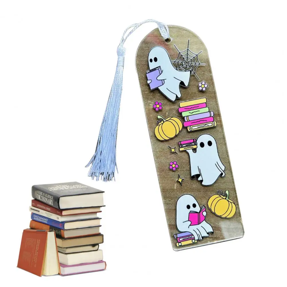 Halloween Bookmark Spooky Halloween Acrylic Pressed Bookmarks with Tassels for Readers Teachers Ghost Pumpkin for Graduation