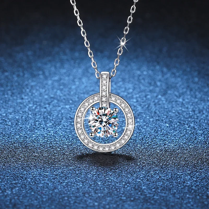 

Trendy 1 Carat Real Moissanite Pendant Necklace For Women Top Quality 100% 925 Sterling Silver Wedding Party Bridal Fine Jewelry