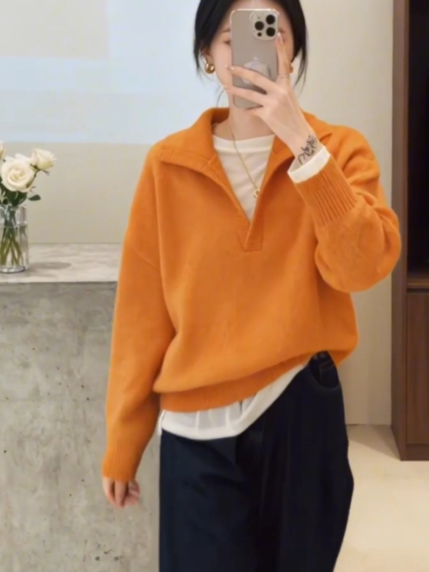 Удобный вязаный свитер Camere Long Sve Overhead Sle Age-Defng Faionable Winter Clothes Versatile Ele Wome...