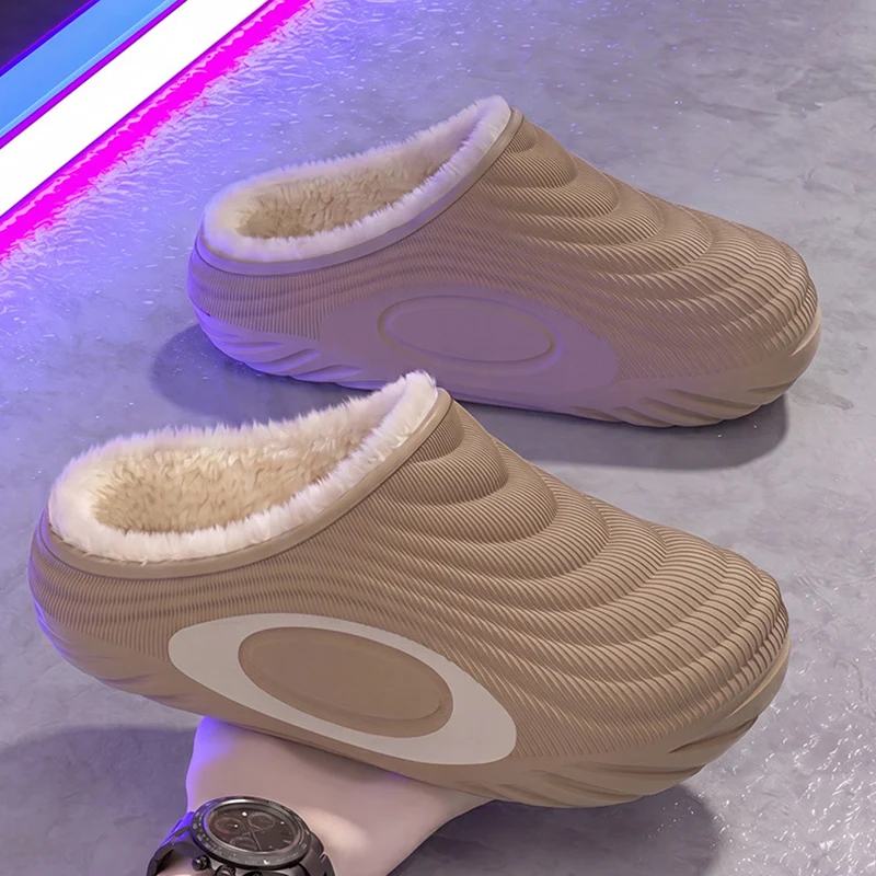 2026 Winter Eva Wasserdichte Plüsch-Hausschuhe für Damen, Bequeme Rutschfeste Baumwoll-Slides, Outdoor-Pantoffeln mit Dicker Sohle und Fellbesatz – Detail 6