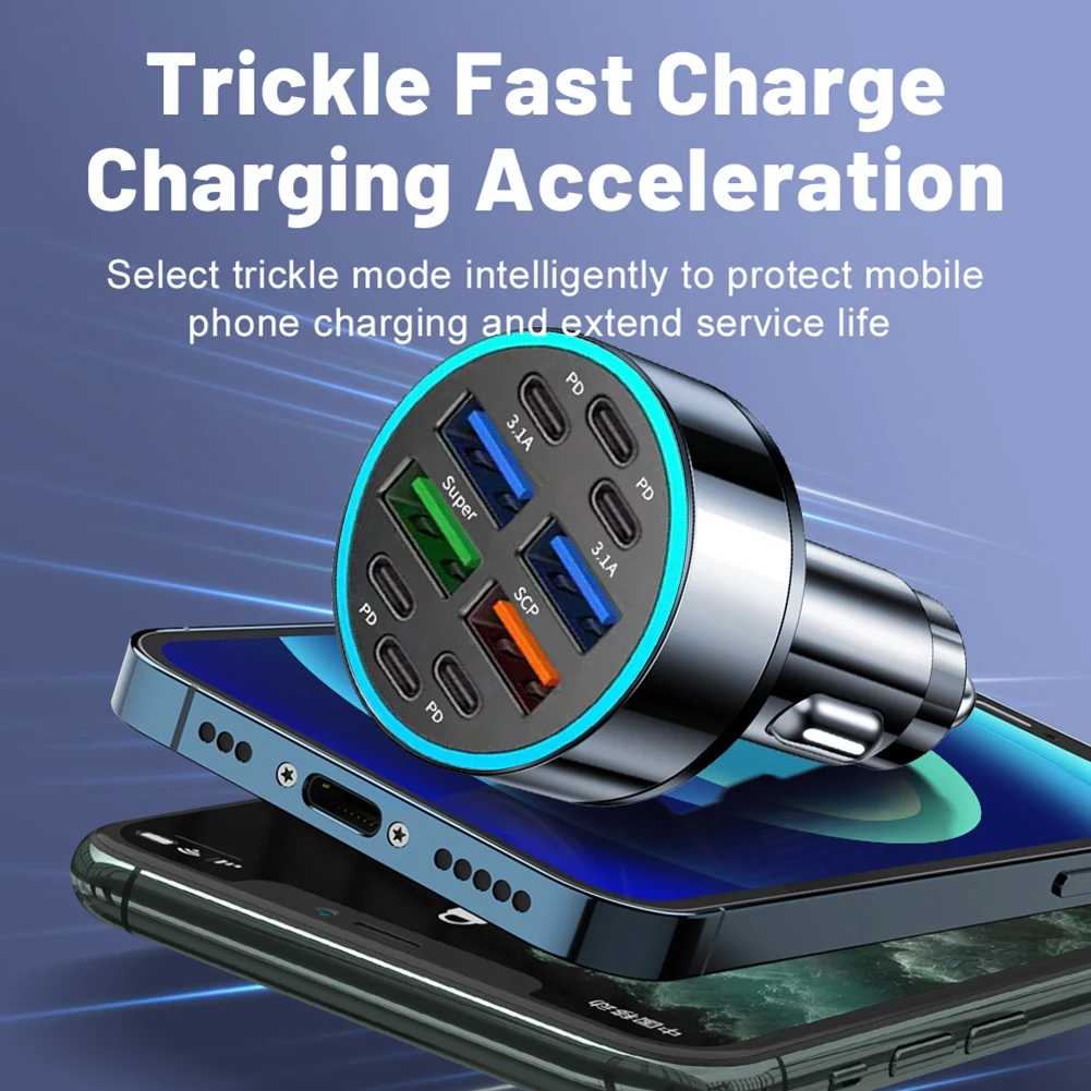 10-In-1 High Quality Car Charger PD Power Adapter 6 PD Plus 4 USB Car Fast Charging USB C Car Phone Charger Auto Part