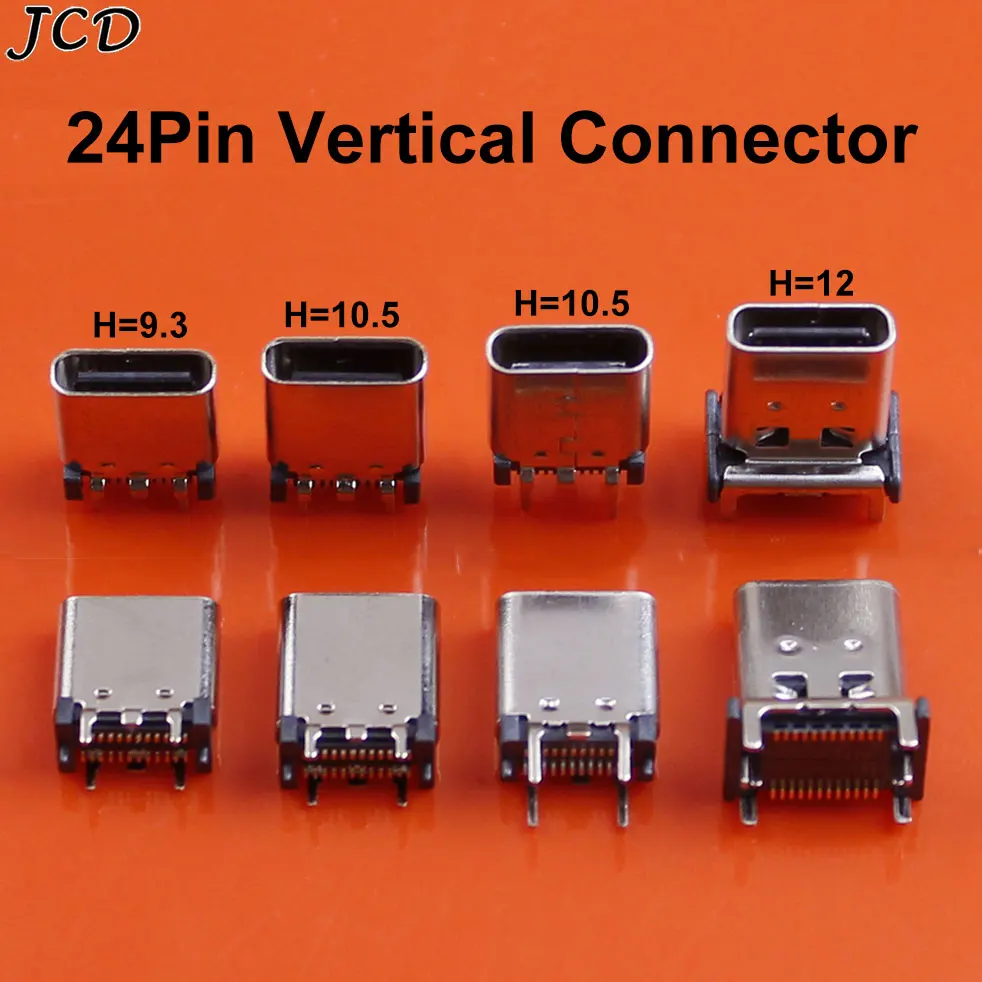 

JCD 2pcs USB 3.1 Type C Connector 24Pin Female Socket 4Pin Direct Insertion Vertical Patch SMT PCB Board Charging Port