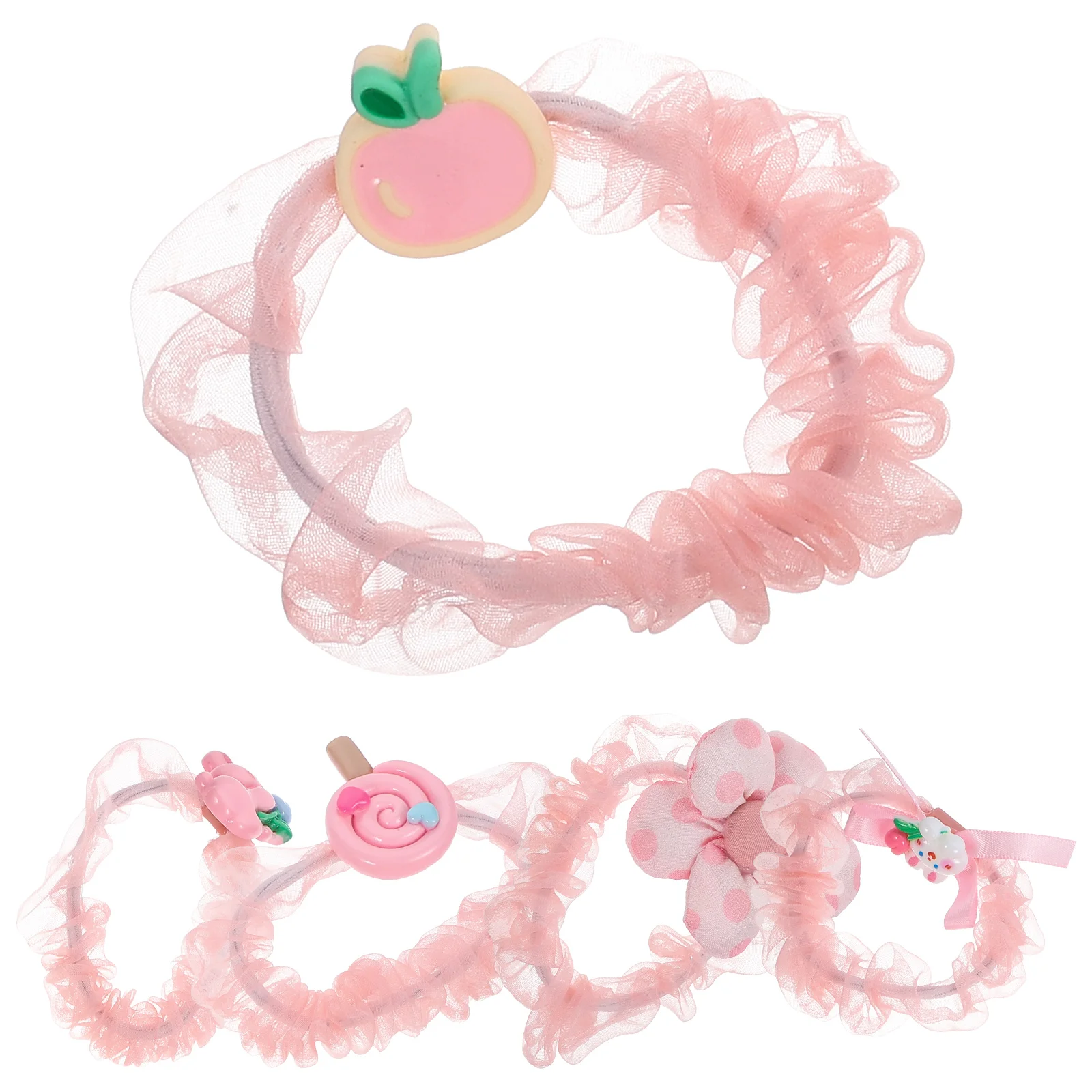 

5pcs Hair Ties Ponytail Holders Elastic Scrunchies Pink Bows Toddler Accessories Girls Women Hair Ropes Student Children