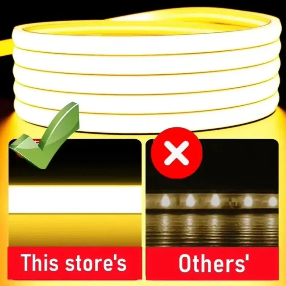 220V 288LEDs/m EU Plug COB LED Strip Light RA90 Flexible LED Streifen Outdoor Lamp Waterproof Tape Kitchen Room Decoration 240V