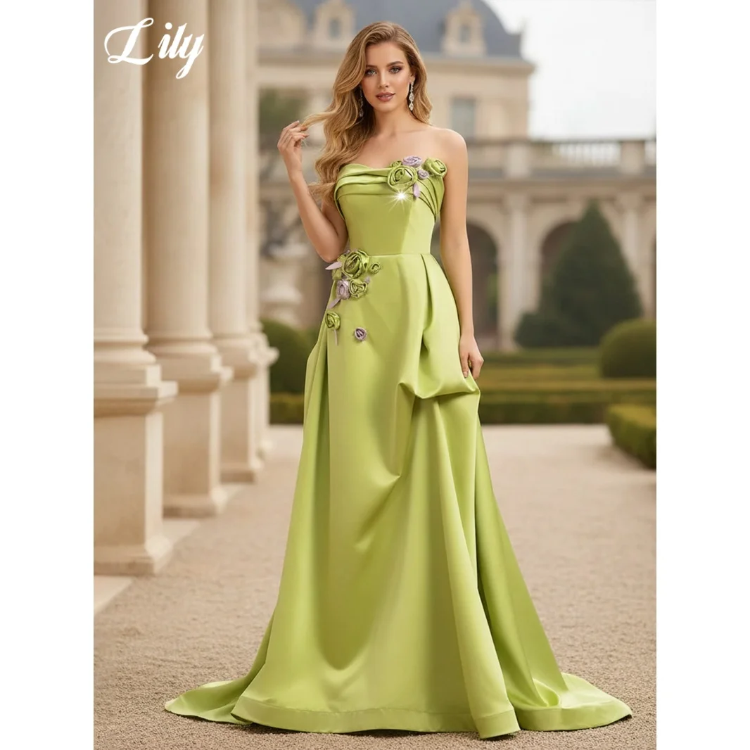 

Вечернее платье цвета шалфейной зелени из атласа, без рукавов, А-силуэт, с 3D-цветами, без бретелек, для выпускного вечера, на заказ