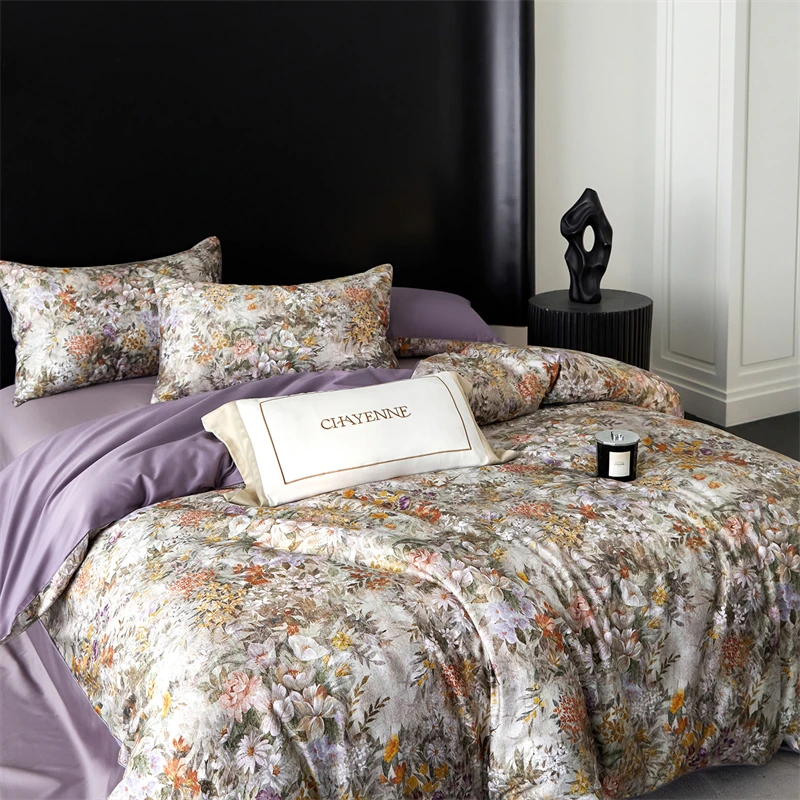 100S Egyptian Cotton Vintage Watercolor Floral Luxury Bedding Set Duvet Cover Bed Sheets King Queen Full Twin Double Size 3/4Pcs