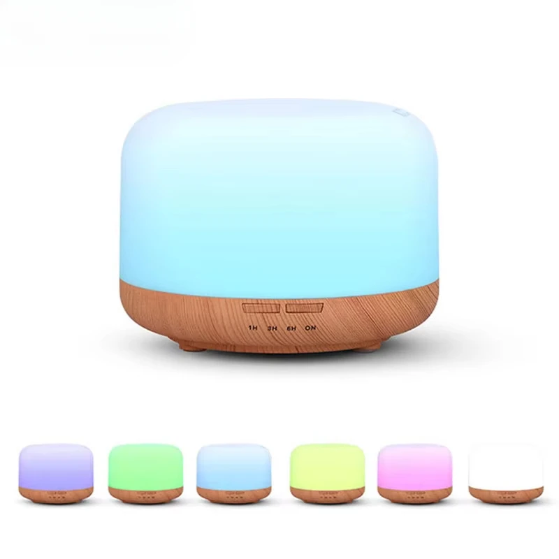 500ML Mini Humidifier USB Wood Grain Aroma Diffuser, Air Humidifier with Colorful Night Lights, Essential Oil Diffuser Machine