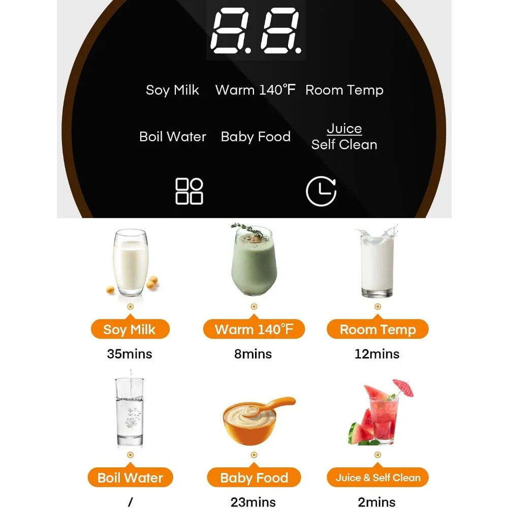 ماكينة صنع حليب الجوز بقدرة 35 أونصة، ماكينة صنع حليب الصويا الأوتوماتيكية بقدرة 800 وات للحليب النباتي والجوز واللوز والشوفان والصويا والعصير وأغذية الأطفال والشاك