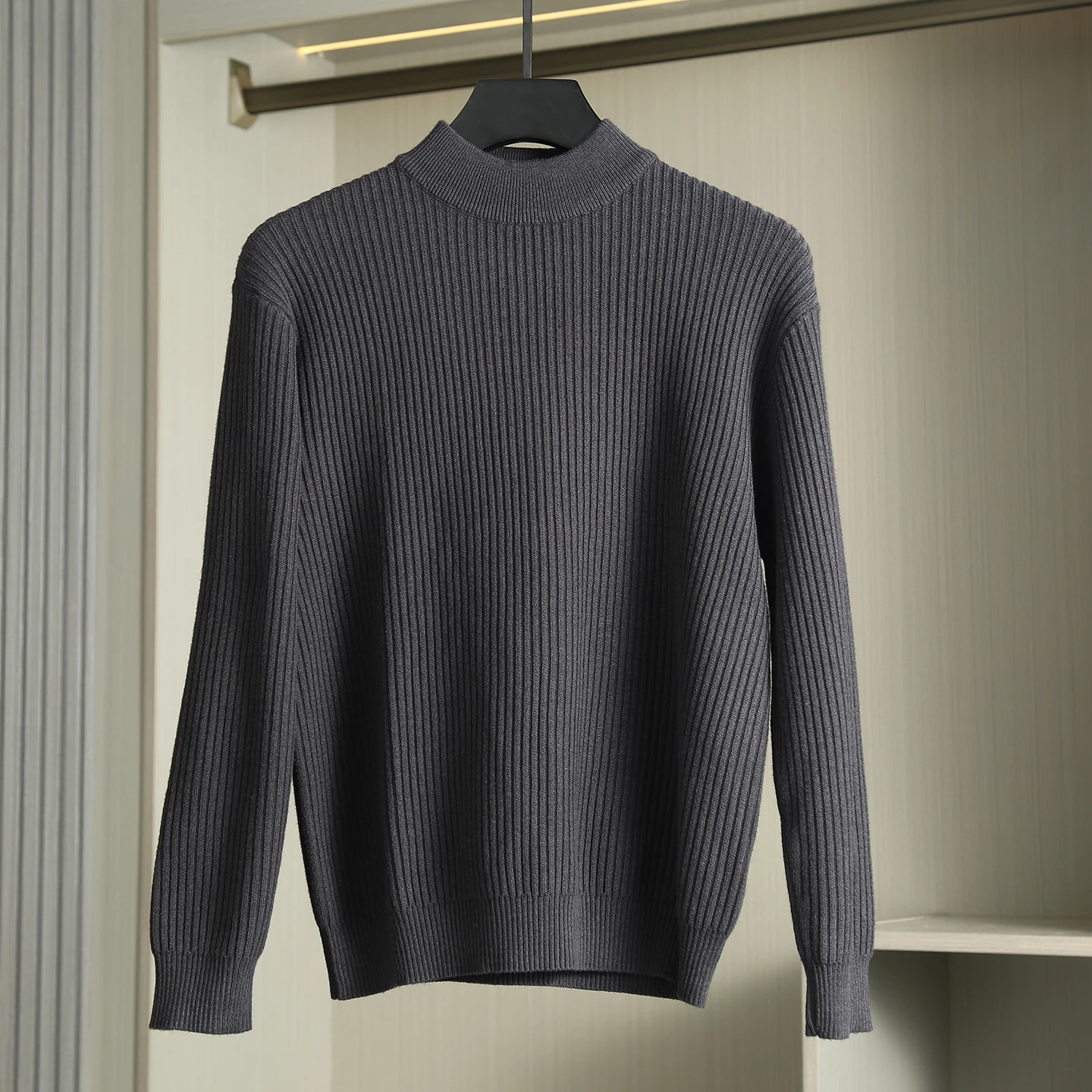 سترة محبوكة غير رسمية للرجال بياقة عالية ماركة عصرية من القطن والبوليستر والنايلون مزيج طويل Sve ملابس ترفيهية #2