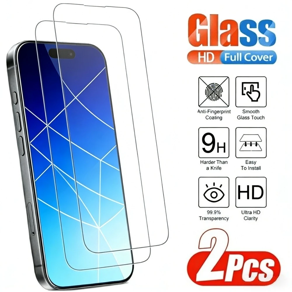 

2 шт. ультрапрозрачных защитных стекол для iPhone 17, 16, 15, 14 Pro Max, Air 17e, 16, 15, 14 Plus, 13, 12, 11 Pro, антицарапийная защита экрана