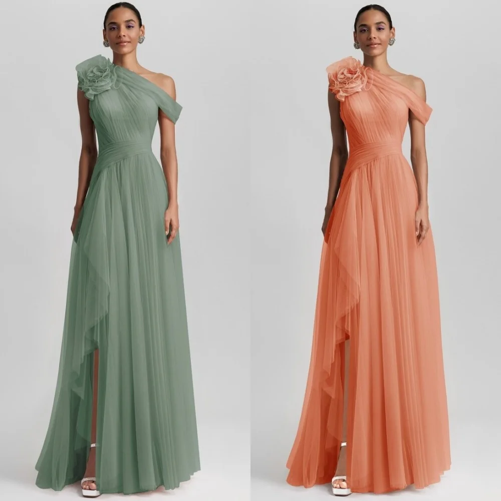 

Customized Modern Style Classic Handmade Flower Ruched Straight Off-the-shoulder Long Dresses Evening Dresses Sizes Available