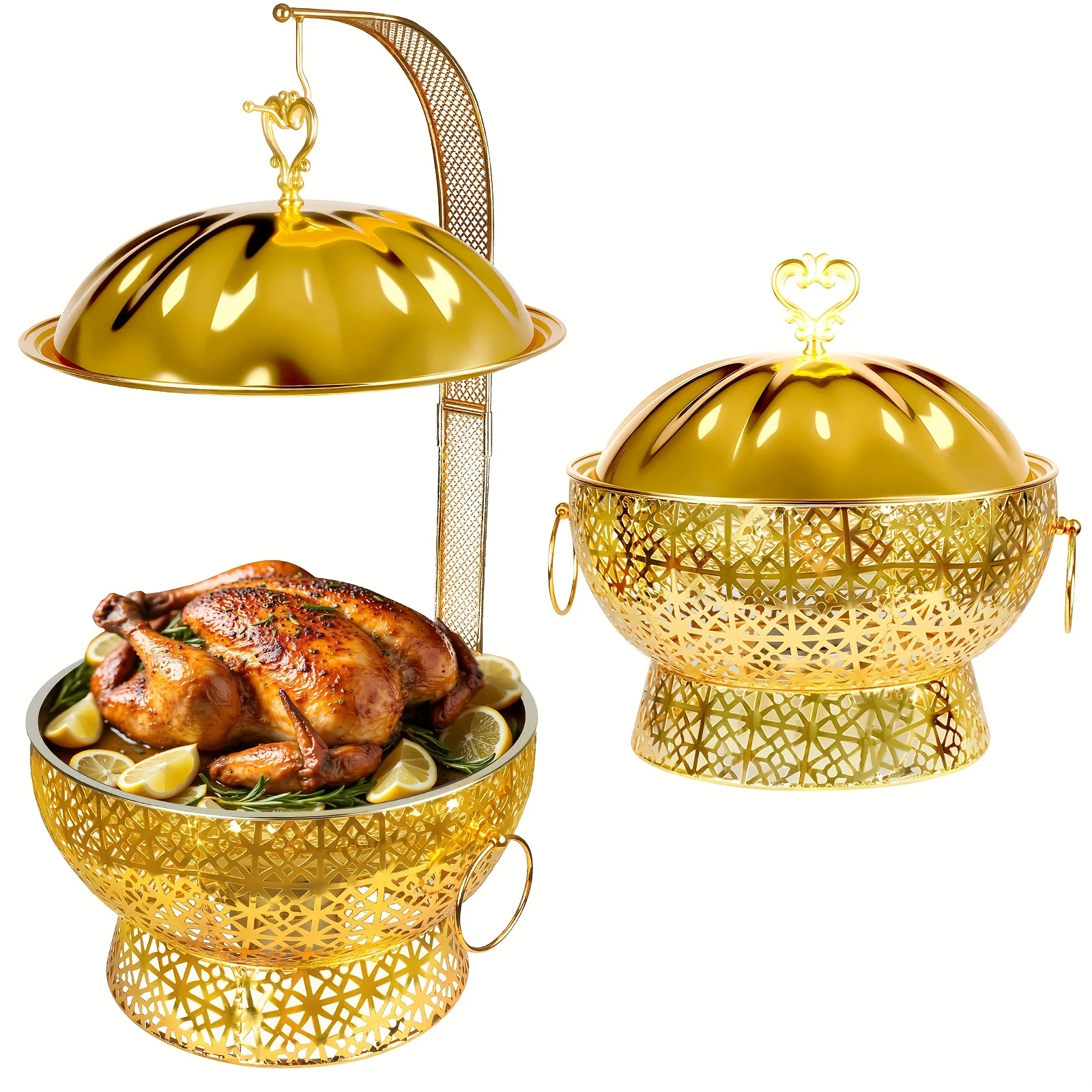 

Golden Chafing Dishes for Buffet 2 Pack, 8Qt Luxury Chafing Dishes with Stainless Steel, Elegant Hollow-Out Buffet Warmer for We