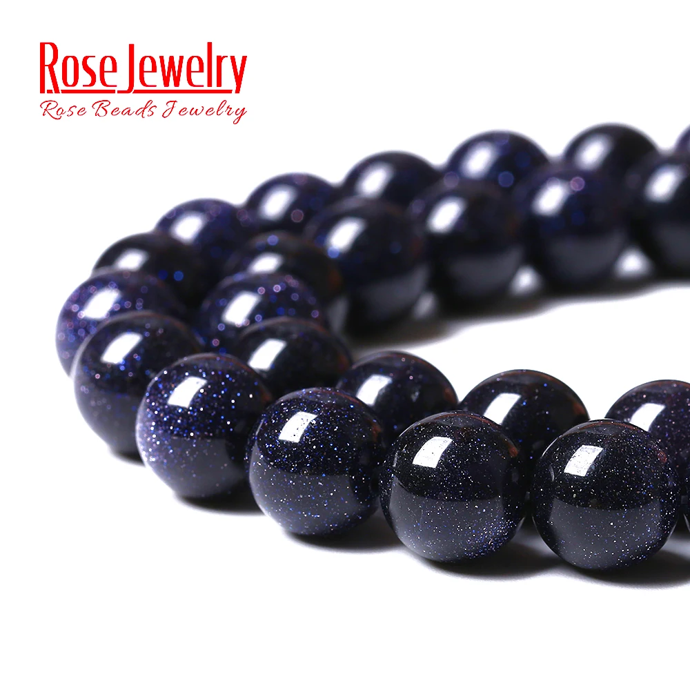 Natural Stone Blue SandStone Round Loose Beads For Jewelry Making Needlework Bracelet DIY 15\