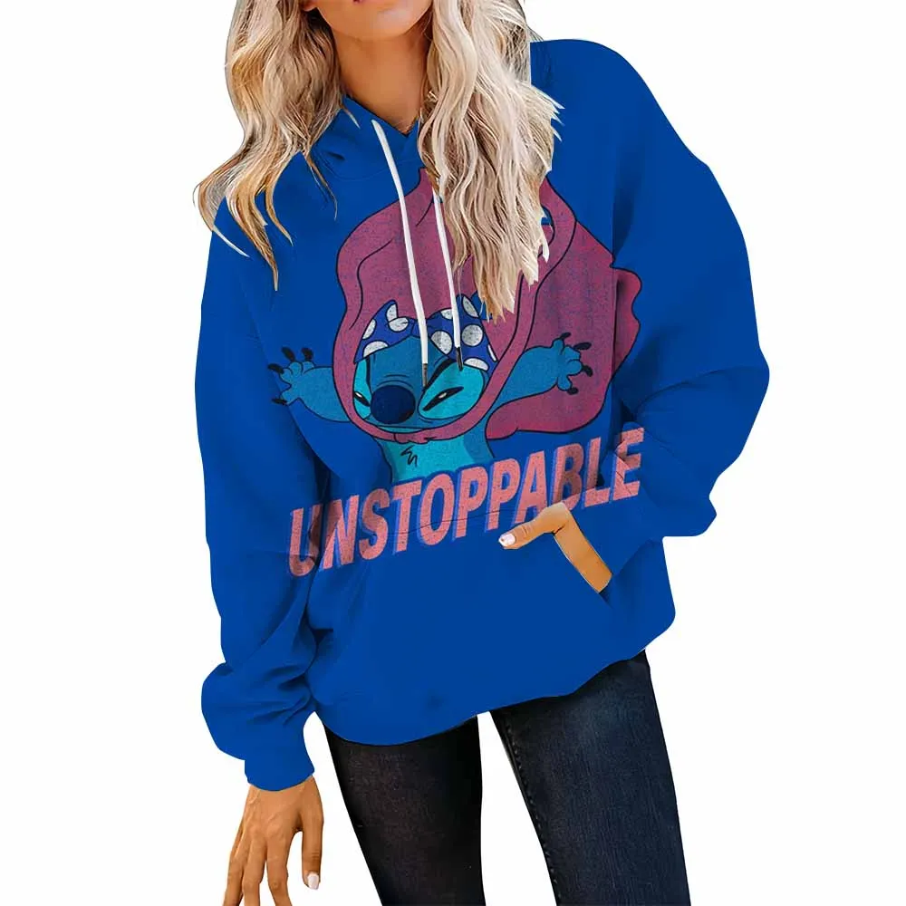 Bluza damska z nadrukiem Disney Stitch, okrągły dekolt, miękki sweter, styl hip-hop, streetwear, luźny krój, casual, Y2K, odzież sportowa. ﻿