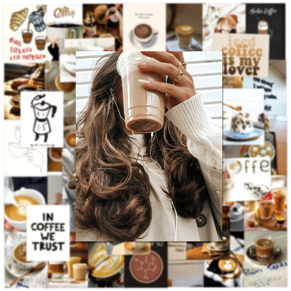 10/30/50pcs Ins Style Retro Coffee Graffiti Stickers Aesthetic Decoration Decals Laptop Phone Freeze Waterproof Retro Sticker