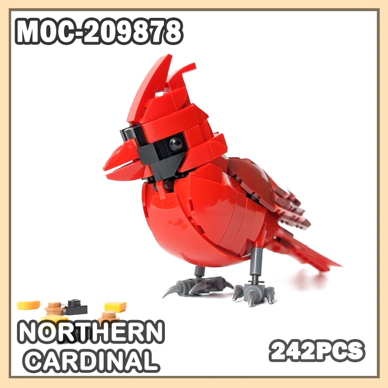 MOC- 209878   Modelo de bloques de construcción, serie de animales cardinales del norte, pájaro 1:1, diseño de simulación, adorno de exhibición, regalos de vacaciones, 242 Uds.