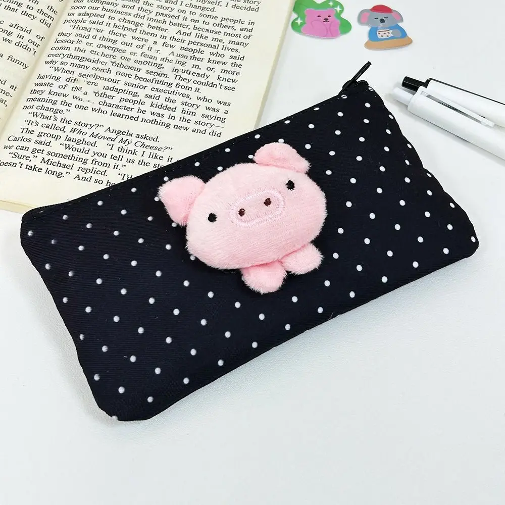 Cartoon 3D Pig Pencil Case Polka Dot Multi-functional Stationery Bag Portable Stationery Pouch Students Gift